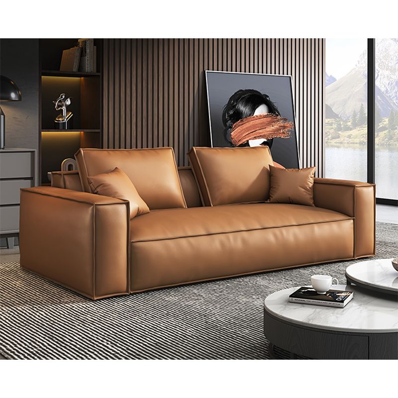 Tan Genuine Leather Tight Back Square Arm Sofa/Sectional for Living Room