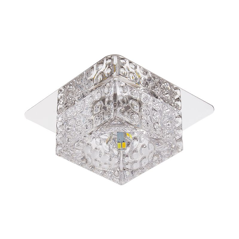 Beveled Crystal Square Flush Ceiling Light Minimalist LED Chrome Flushmount Lighting