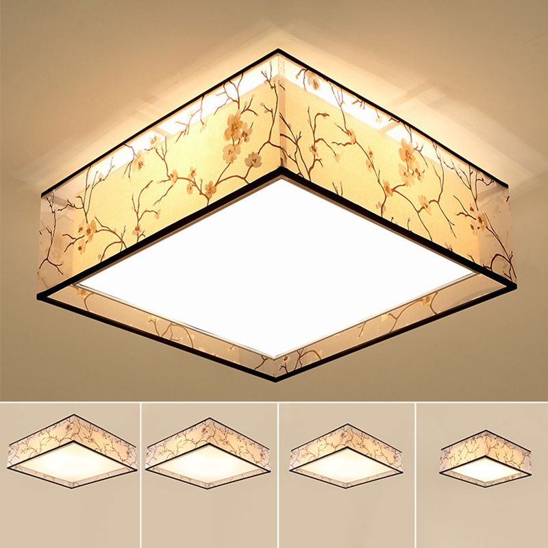 Fabric Square Flush Mount Ceiling Fixture Modern Flush Ceiling Light Fixture for Bedroom