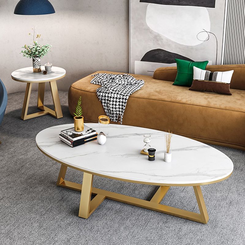 Cross Legs Coffee Table Round/Oval Cocktail Table with Gold/Black Legs