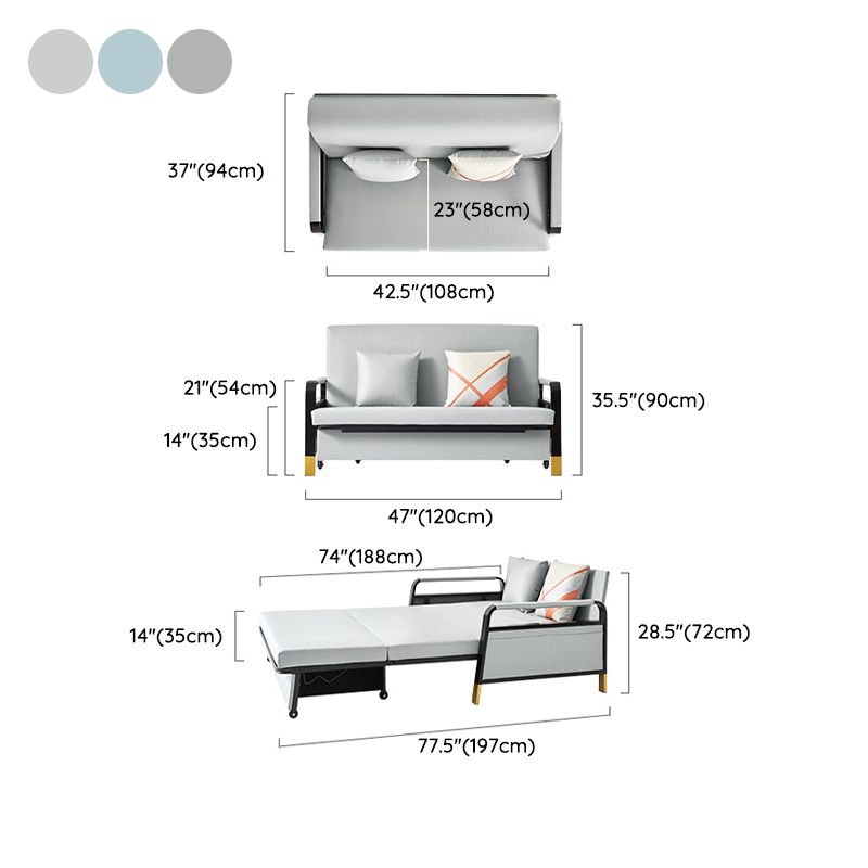 Convertible Bed Sofa with Storage Square Arms Cushion Back Bed Sofa