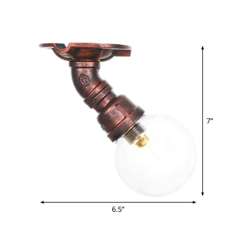 1 Bulb Semi Flush Ceiling Light Industrial Globe Clear Glass LED Flush Mount Lamp in Copper