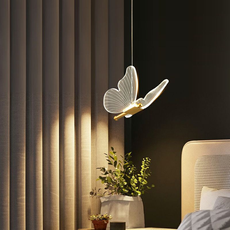 Butterfly Living Room Pendulum Light Acrylic Simple Style LED Pendant Lighting in Gold