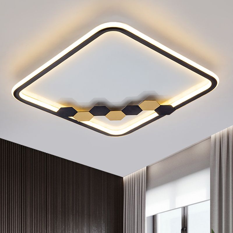 Simple Round/Square Ceiling Flush Acrylic LED Corridor Flush Mount Lamp with Leaf/Geometric Design in Black