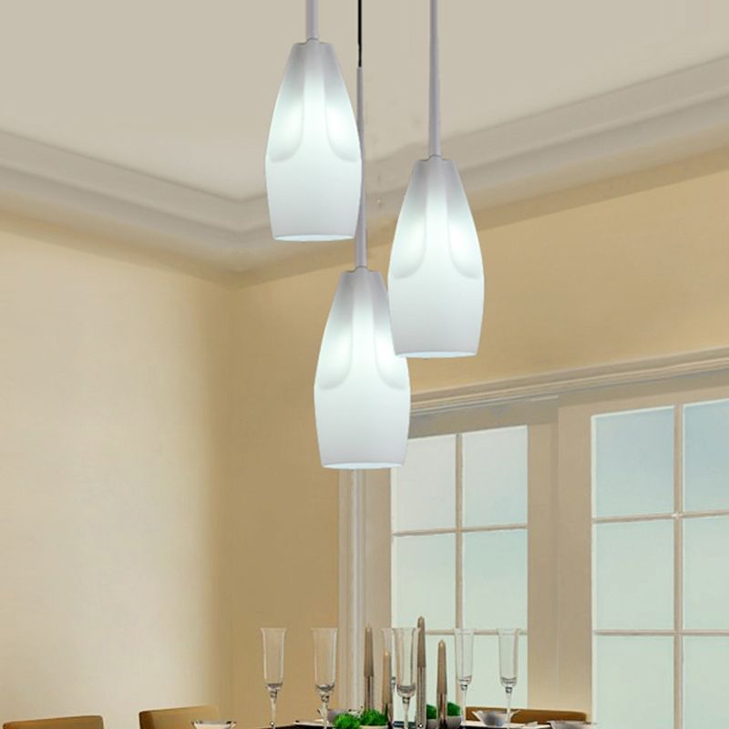 Waterdrop Suspension Light Modernist White Concave Glass 3 Heads Dining Room Cluster Pendant Lamp