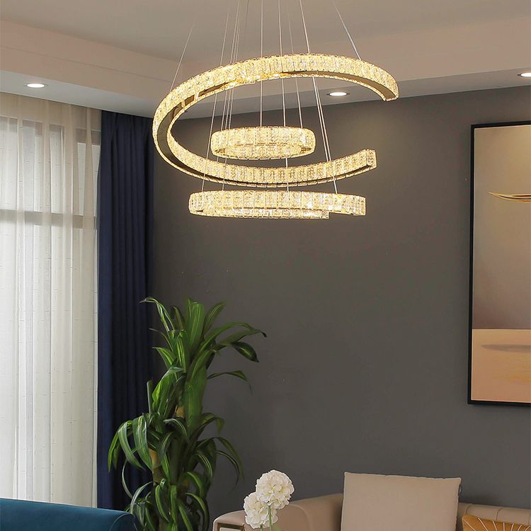 Contemporary Ceiling Pendant Light Crystal Ceiling Hung Fixtures for Living Room