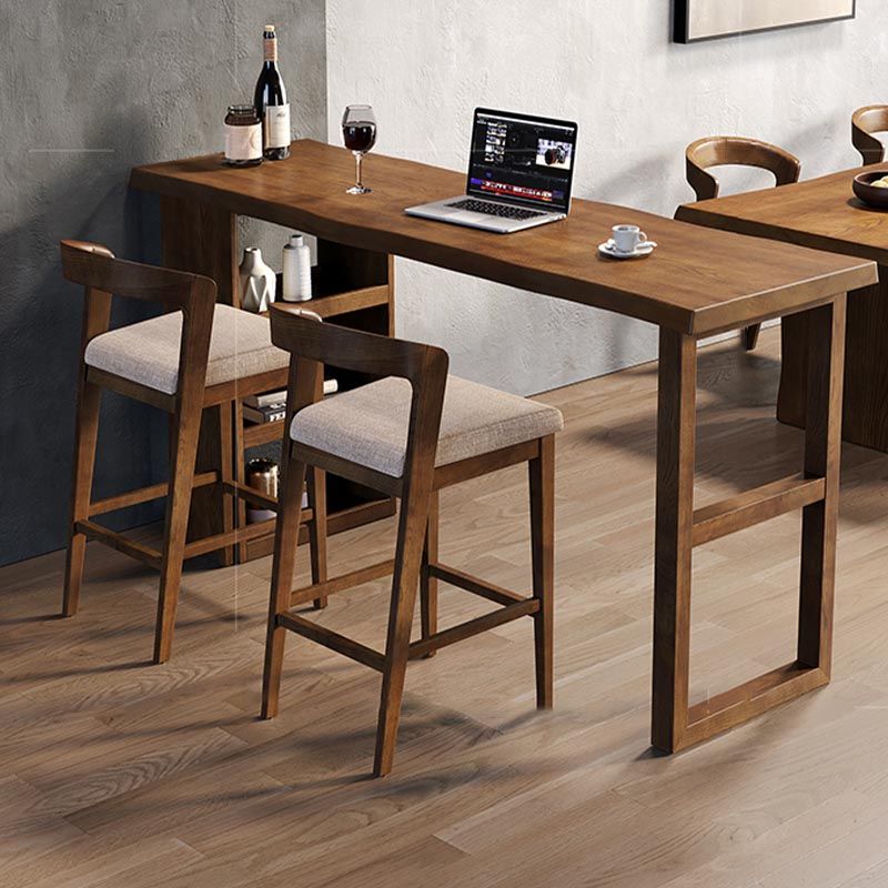 Ash Wood Top Bar Table Contemporary Bar Table with Wood Storage Rack