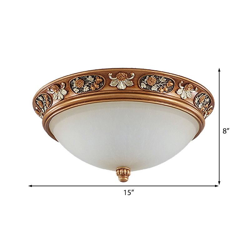 Luminaire encastré traditionnel en forme de bol en verre givré à montage au plafond à 3 lumières marron pour chambre à coucher, 15"/19" de large