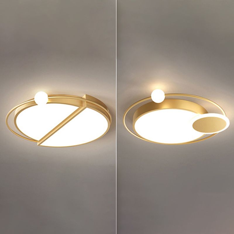 Plafonnier encastré à 3 lumières circulaires en métal de style moderne, montage encastré à LED en Glod