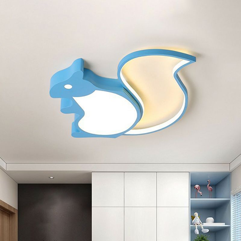 Plafonnier LED bleu métallisé en forme d'écureuil pour enfants, luminaire de plafond pour chambre à coucher