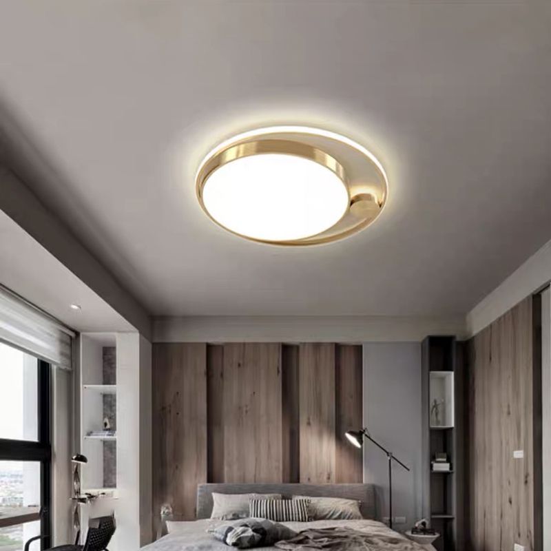 Plafonnier de forme ronde en métal moderne à 2 lumières, doré