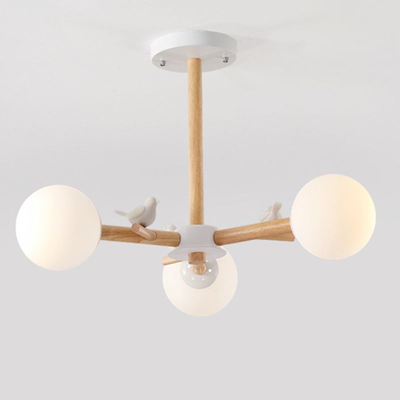 Modern Style Wooden Chandelier Ceiling Hanging Light Fixture with Little Bird