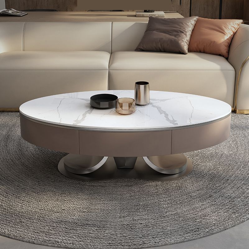 Glam Stone Single Coffee Table Pedestal Coffee Cocktail Table with Storage Drawers