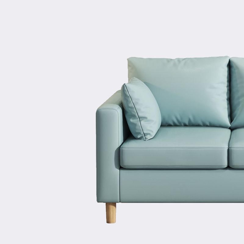 Modern 3-Seater 28.34" H Faux Leather Square Arm Sofa with 2 Pillows