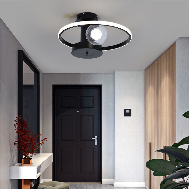 Moderna LED en forma de anillo LED SEMI FLUSH Light Sala de techo con sombra de vidrio