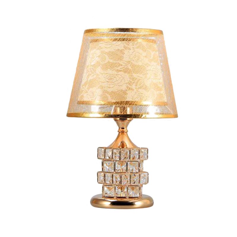 1 lampe de table en tissu imprimé à la tête Rose Vintage Vintage Romantique Rouge / or Double cône Lumière de nuit avec Cube Crystal Base