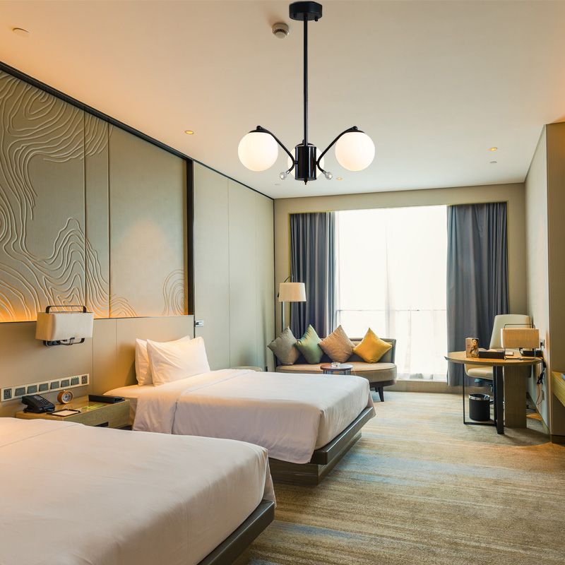 Lampadario a sfera di vetro bianco moderno 3/5/9 luci appiccicogeni a soffitto in nero con braccio curvo