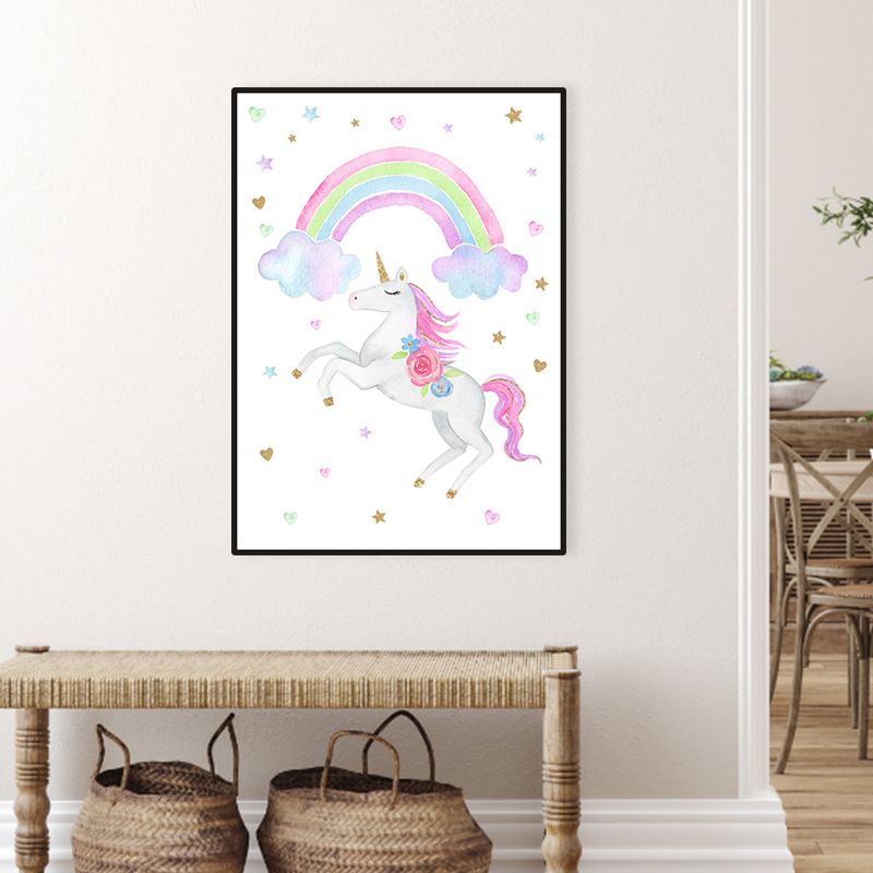 Fantasie-Einhorn-Wanddekoration, Kinder-Kunst-Tier-Leinwand in sanften Farben für den Ruheraum