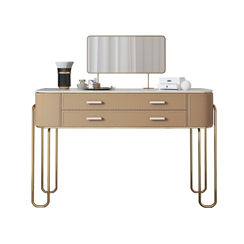 2 Storage Drawers Mirrored Vanity Set Genuine Leather Make-up Vanity