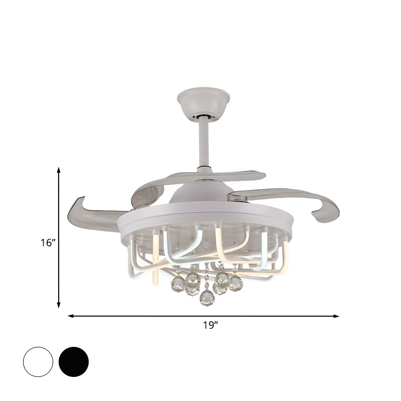 Éclairage de ventilateur de plafond de 19 "W 3 Blades avec une nuance linéaire en acrylique Crystal chambre à coucher semi-luminaire à montagne en blanc / noir