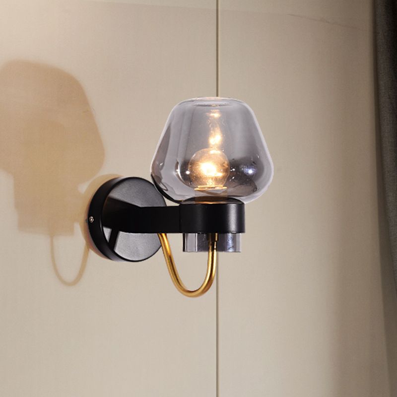Modern Style Brass Wall Light Bowl Wall Sconce with Glass for Living Room