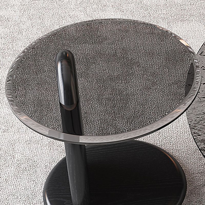 Glass Top Coffee Table Black Modern Round 3 Legs Cocktail Table
