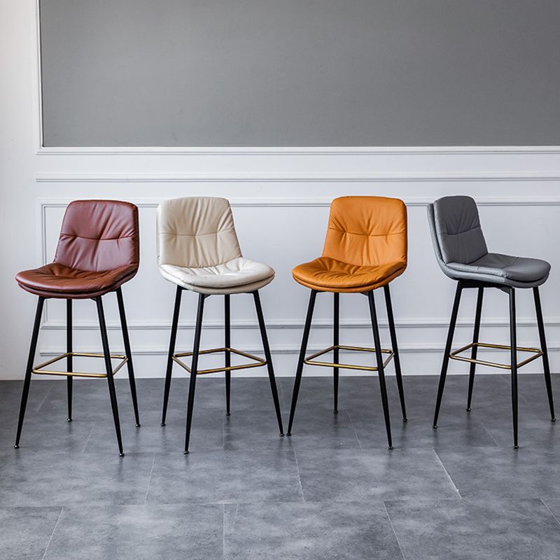 Scandinavian Leather Metal Counter Stools Black Low Back Bar Stools with Footrest