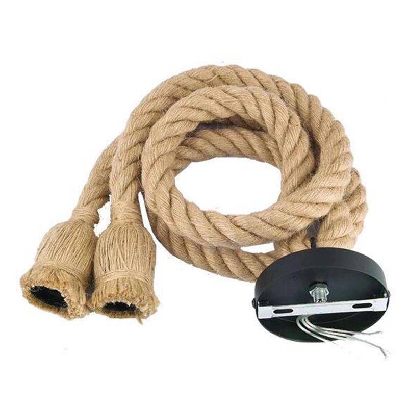 Natural Hemp Rope Hanging Light Retro Industrial Bare Bulb Single Light Ceiling Pendant for Bar Coffee Shop