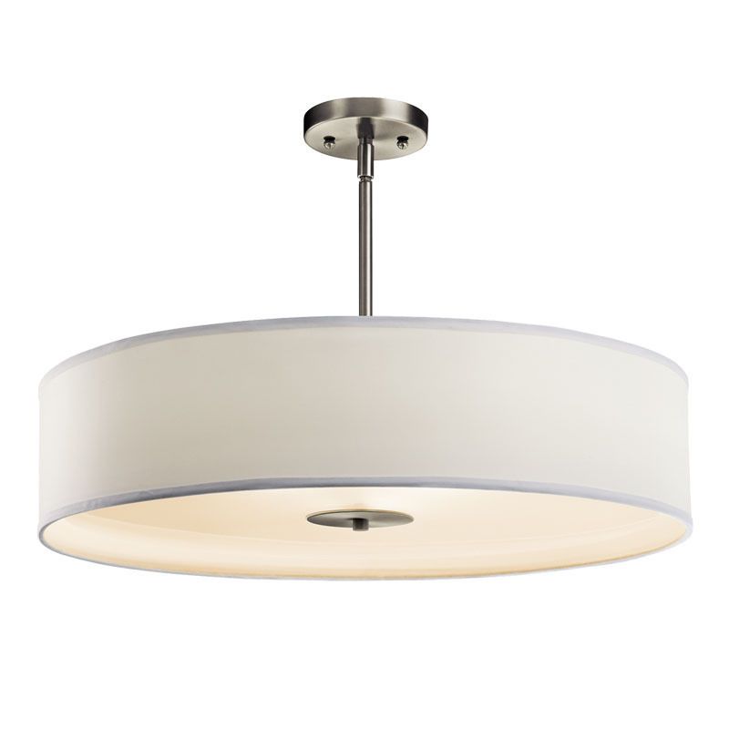 4-Light Cylinder Ceiling Light, Off White Linen Fabric Shade with Adjustbale Height Chandelier