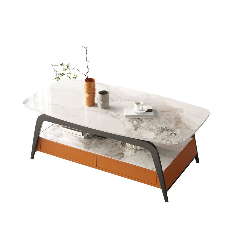 Glam Rectangle Cocktail Table Glass/Slate Top 4 Legs Coffee Table