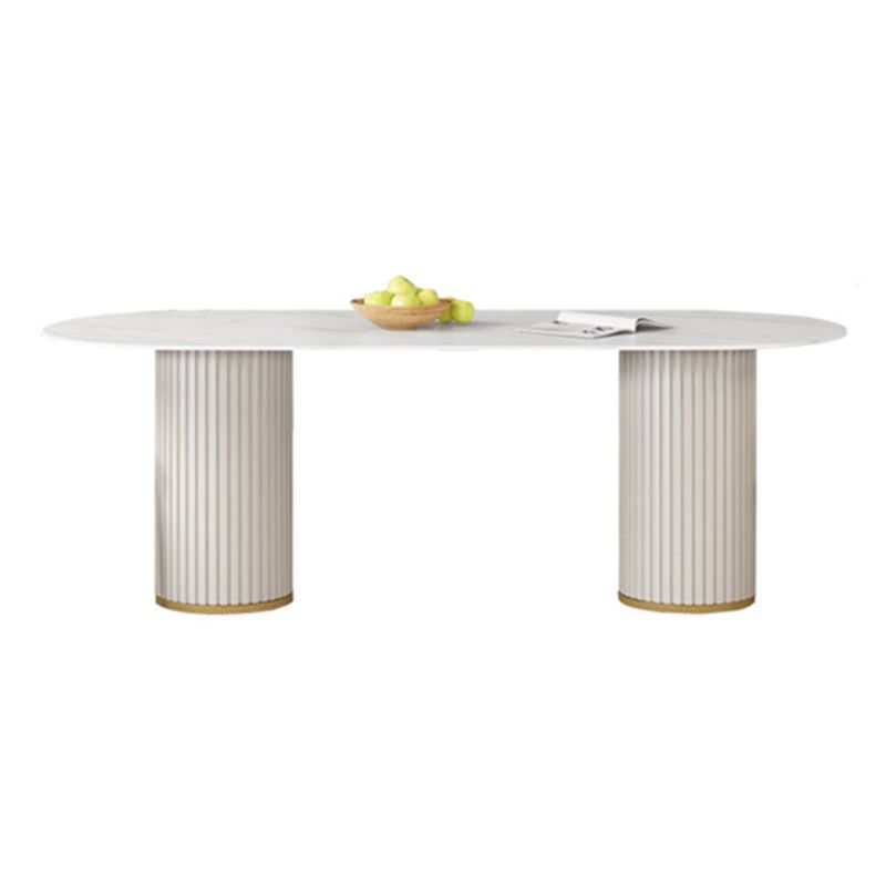 Metal Contemporary Oval Dining Table Sintered Stone Top Table for Home
