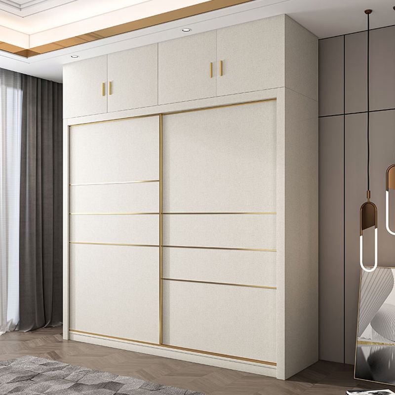 White Solid Wood Wardrobe Armoire Modern Sliding 2 Doors Wardrobe