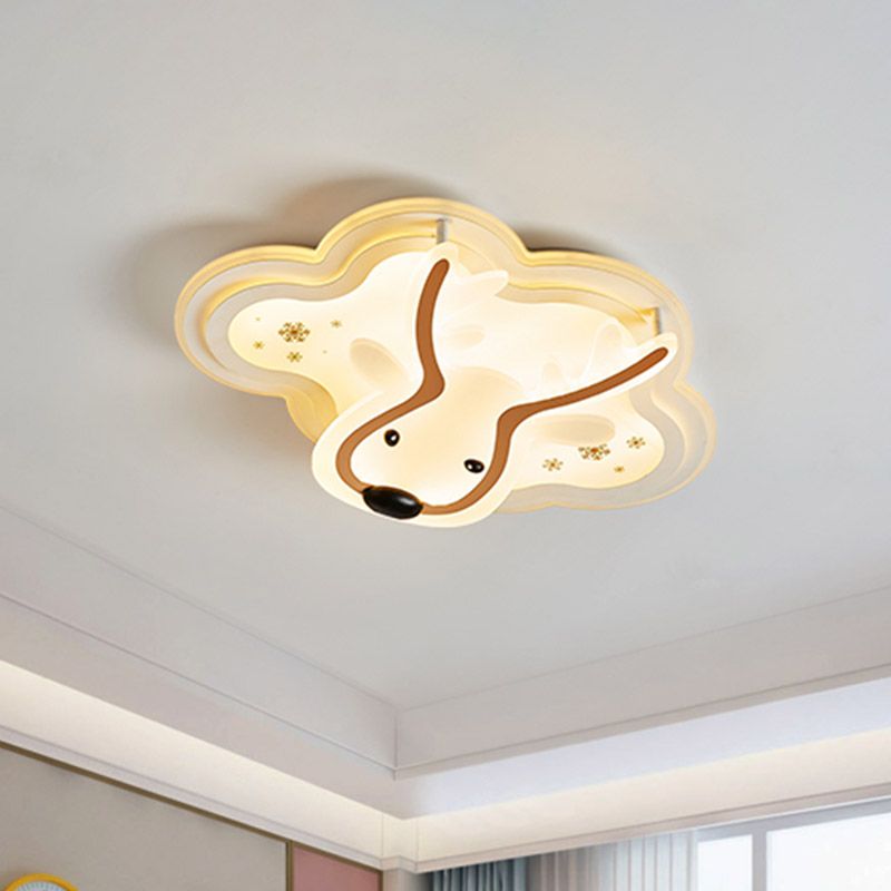 Deer Patterned Cloud Flush Ceiling Light Kids Acrylic Bedroom LED Flushmount Lamp in White