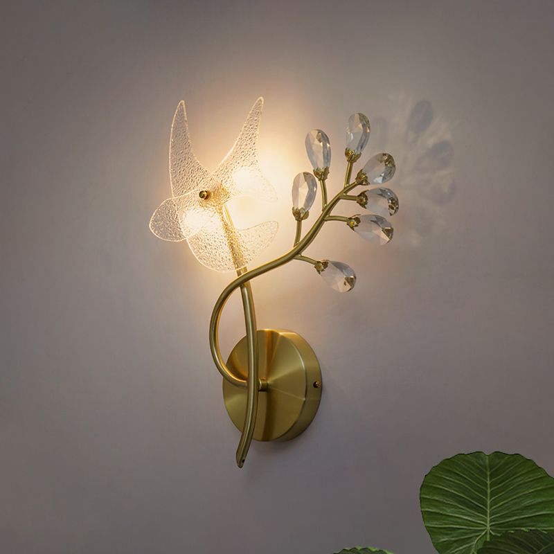 Simple Branch Sconce Light Fixture 2 Heads Faceted Crystal Wall Mounted Lamp in Gold, Left/Right