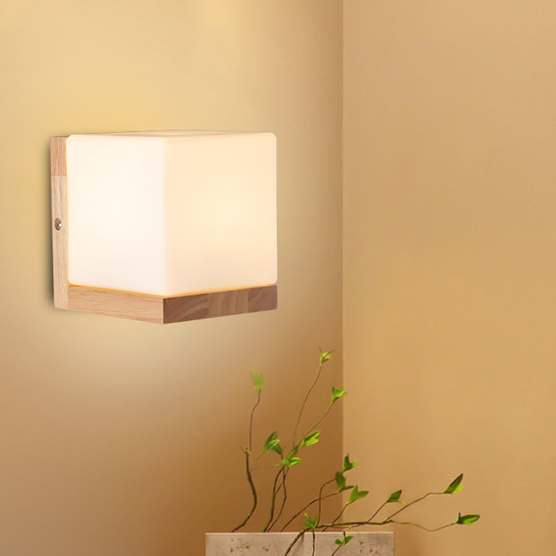Modern Style Square Wall Light Wood 1 Light Sconces for Bedroom