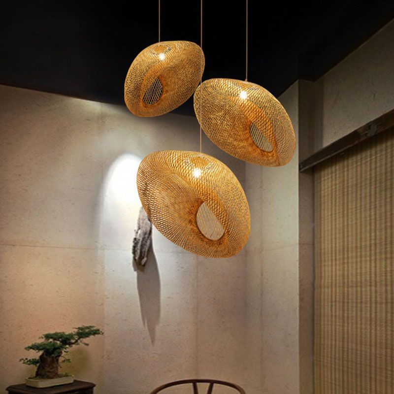 Handmade Restaurant Suspension Light Bamboo 1-Light Simplicity Pendant Light in Wood