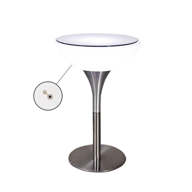 Modern White Plastic Counter Table with Round Table Top Silver Pedestal Table