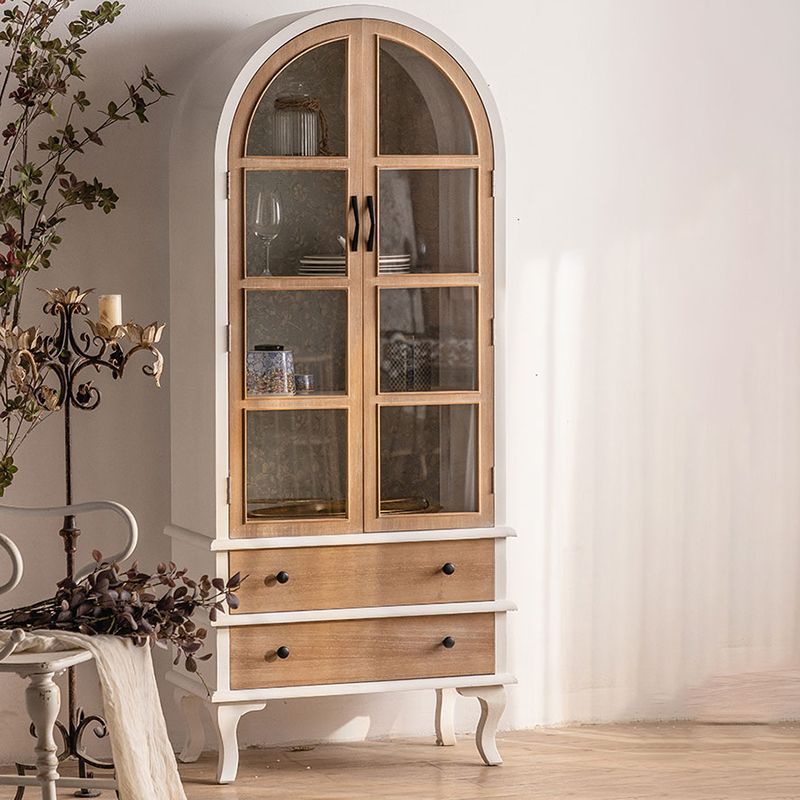 Half Circle Accent Cabinet Solid Wood Storage Cabinet with Drawer