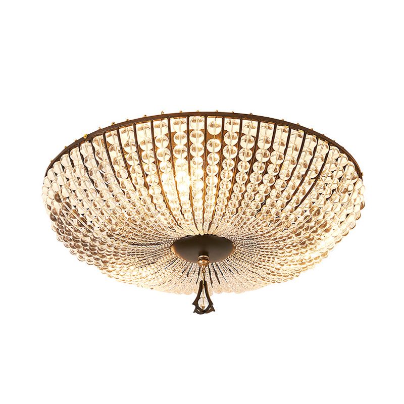 Bowl Close to Ceiling Lamp Modern Clear K9 Crystal 3 Lights Black Flush Mount Lighting for Bedroom