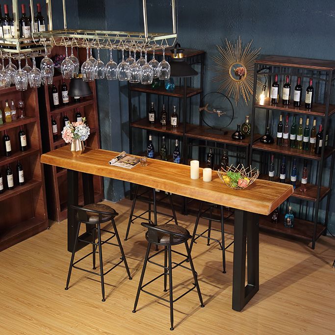 Modern Rectangle Counter Height Table Solid Wood and Metal Counter Wine Table