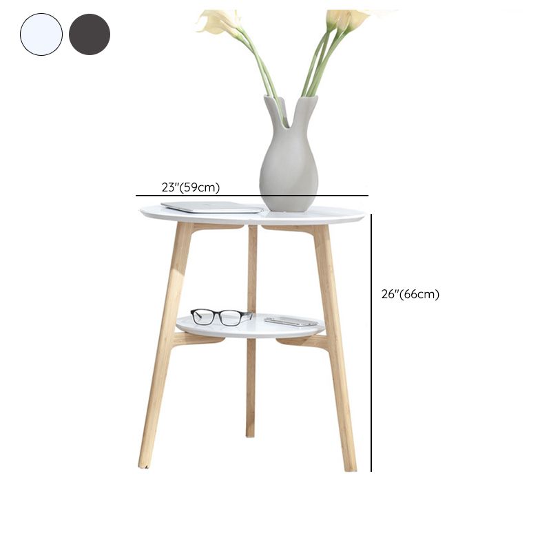 Contemporary End Table Wooden 3 Legs with Storage Double Tier Side Table