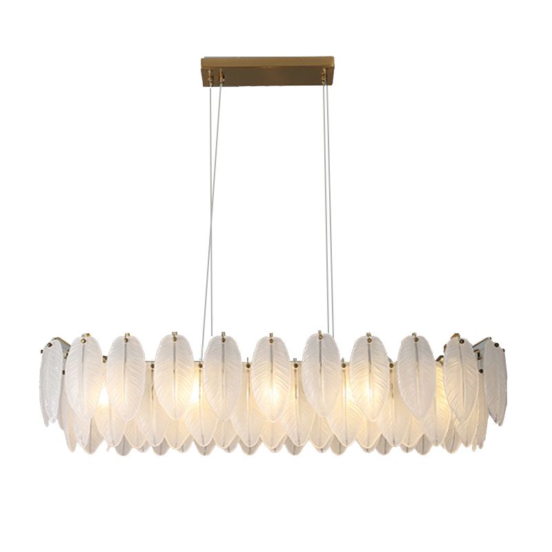 Gold Modern Metal Ceiling Lamp Feather Shape Island Light with Glass Shade for Living Room