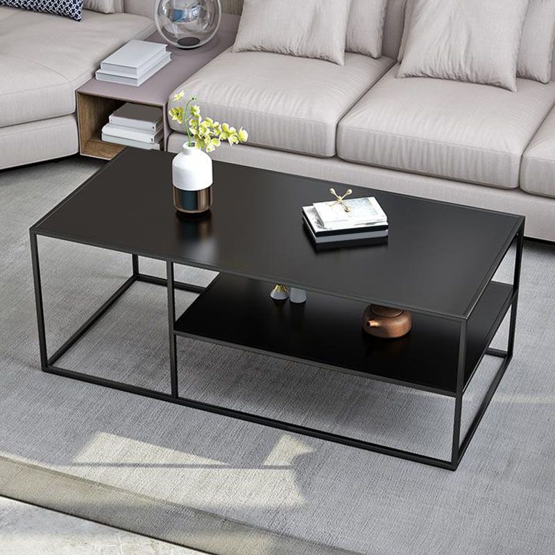 19.68" Tall Rectangle Top Coffee Table Metal Frame Base Cocktail Table