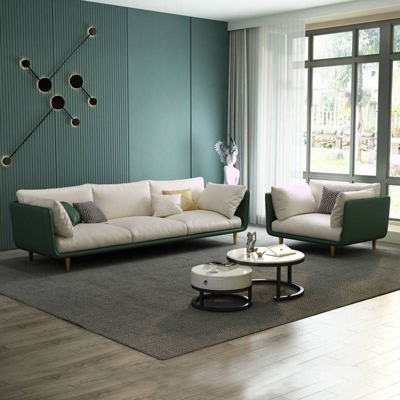 Scandinavian Loose Back Seating Pillow Top Arm Beige Sofa for Apartment