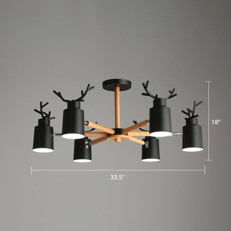 Spotlight réglable en métal en métal Lumière de lustre nordique avec une teinte cylindrique et un bras en bois