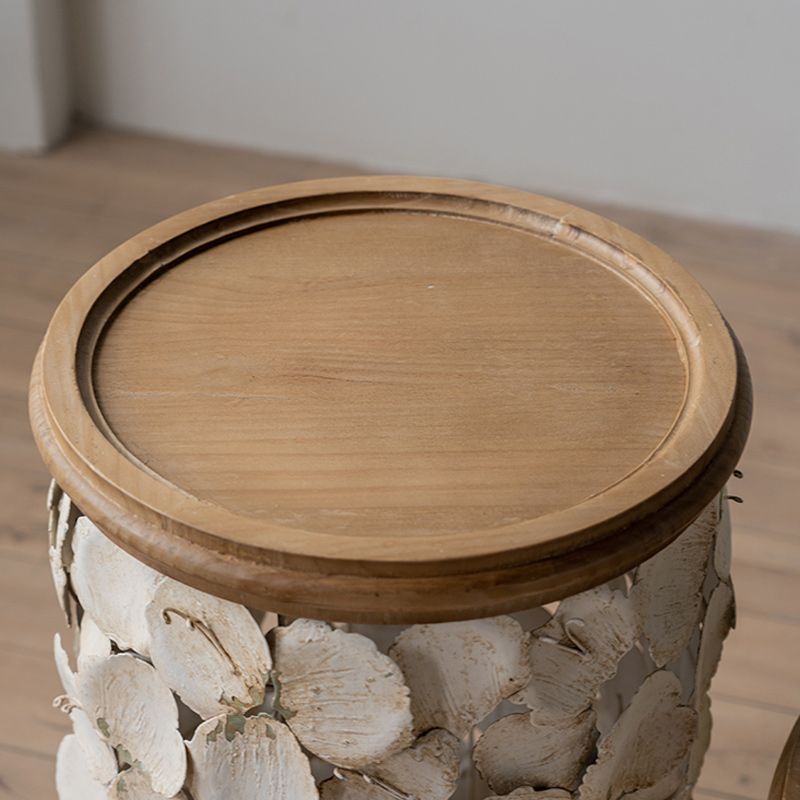 Drum Shaped Coffee Table French Country Distressed Wood Cocktail Table