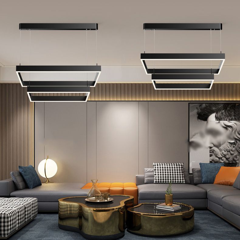 Square Shape Metal Hanging Lights Modern Style Hanging Light Fixtures in Black