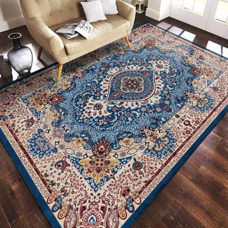 Tapis marocain multicolore en polyester, zone d'impression géométrique, facile d'entretien, lavable, respectueux des animaux de compagnie, pour salon