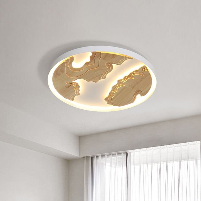 Circle Great Room Flush Mount Metal 16"/19.5"/23.5" W LED Modernism Ceiling Light Fixture with Wood Massif Design in White/Gold