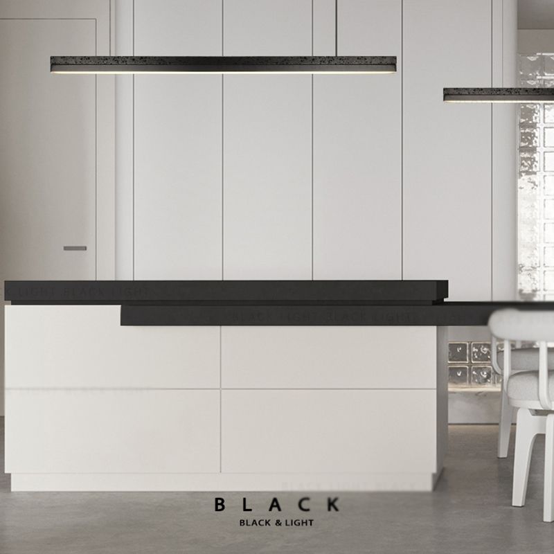 1-Light Island Lighting Postmodern Style Linear Shape Metal Chandelier Lamp in Black